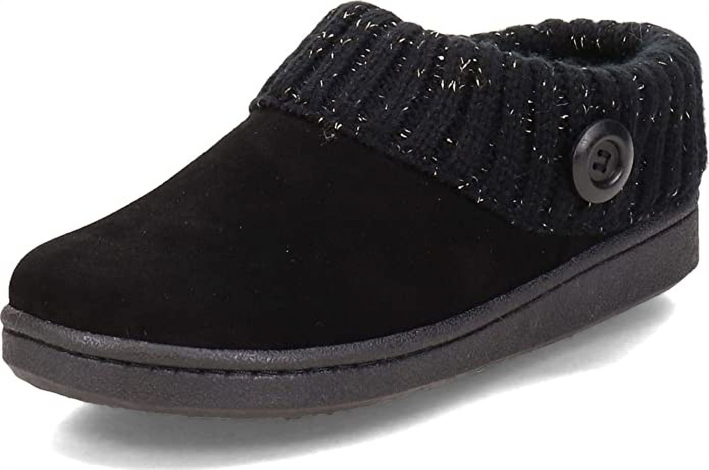 Black Knitted Collar Winter Clog Rounded Closed Toe Slippers (Black Gold Premium, 6)